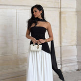 Pankh Stella Strapless Long Slit Party Wear Dress With White Scarf