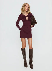 Angele Long Sleeve Keyhole Mini Dress Plum