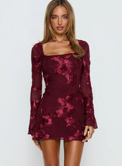 Better Love Long Sleeve Mini Dress Burgundy Floral