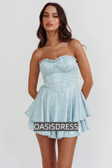 Paris Muse Gathered Bust Romper Baby Blue