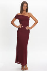 Gala One-Shoulder Maxi Dress Embellished Wine