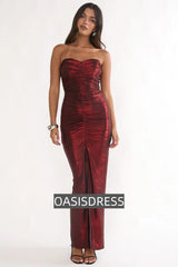 Nerina Strapless Ruched Maxi Dress Red