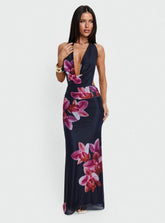 Tigress Halter Maxi Dress Navy Floral