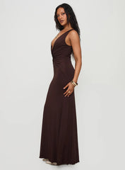 Frederica Plunge Maxi Dress Chocolate