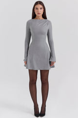 Angelique-Grey A-Line Long Sleeve Mini Dress - SALE