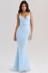 Sarai-Blue Lace Godet Maxi Dress