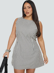 Alfalfa Shift Mini Dress Grey Stripe Curve