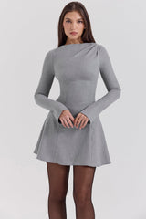 Angelique-Grey A-Line Long Sleeve Mini Dress - SALE