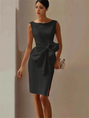 Solid Color Bow Decoration Round Neck Sleeveless Knee-Length Mini Dress