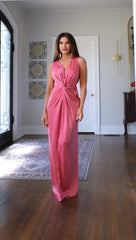 Rebel rose satin knotted v neck maxi dress