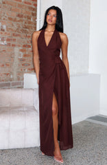 How I Feel Halter Maxi Dress Chocolate