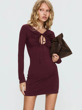 Angele Long Sleeve Keyhole Mini Dress Plum