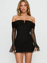 Raziela Long Sleeve Mesh Mini Dress Black