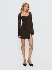 Ashwood Lace Sleeve Mini Dress Chocolate