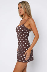 Maybe Later Mini Dress Choc/Cream Polka Dot