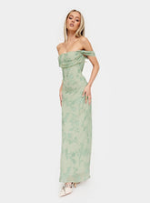Azura Off The Shoulder Maxi Dress Green Burnout
