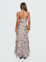 Roxine Asymmetrical Halter Maxi Dress Animal Multi