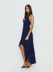 Agata Halter Frill Maxi Dress Navy