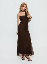 Ainslea Halter Scarf Maxi Dress Dark Brown