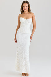 Solaine-Ivory Lace Corset Maxi Dress