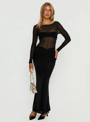 Joceline Long Sleeve Sheer Maxi Dress Black Shimmer