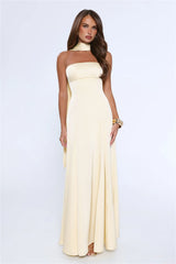 Satin Tempt Strapless Maxi Dress Lemon