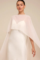 Mercedes White Satin Cape Wedding Dress