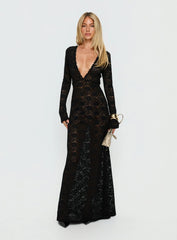Delwyn Lace Backless Maxi Dress Black