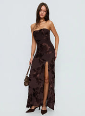 Maribeth Strapless Floral Maxi Dress Chocolate Brown