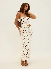 Jasira Strapless Drape Maxi Dress Cream Polka Dot