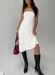Rienna Strapless Asymmetrical Midi Dress White