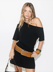 Haylo Off Shoulder Drape Mini Dress Black