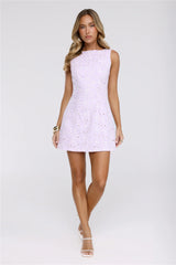 Sunlit Blossom Embroidered Mini Dress Lilac