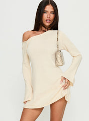 Jaede Off Shoulder Knit Mini Dress Cream
