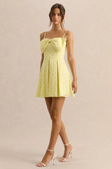 Elina | Lemon Square-Neck Mini Dress With Bow Detail