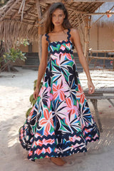 Hazel Blues® | Printed Square Neck Wide Strap Dress