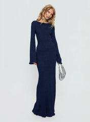 Rhapsody Long Sleeve Knit Maxi Dress Navy
