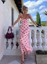 Celena Maxi Dress Pink / Brown Polka Dot
