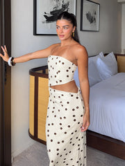 Jasira Strapless Drape Maxi Dress Cream Polka Dot