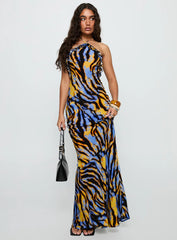 Virginia Beach Backless Maxi Dress Blue Zebra