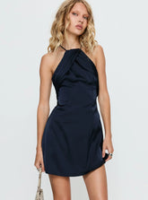 Amberlee Halter Ruched Mini Dress Navy