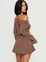 Jaede Off Shoulder Knit Mini Dress Mocha
