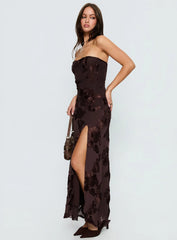 Maribeth Strapless Floral Maxi Dress Chocolate Brown