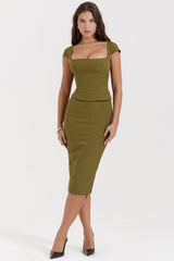 Layana-Olive Corset Midi Dress