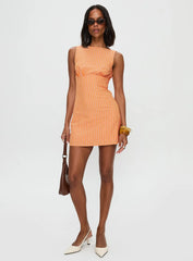 Ellesandra Boat Neck Mini Dress Orange Stripe