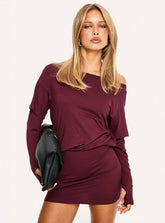 Jesselyn Long Sleeve Off Shoulder Mini Dress Burgundy