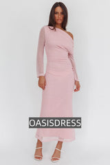 Alivya Asymmetric Neckline Knit Maxi Dress Pink