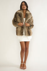 Soraya Notch Lapel Faux Fur Coat Brown