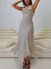 Junipa Halter Asymmetrical Maxi Dress White Stripe