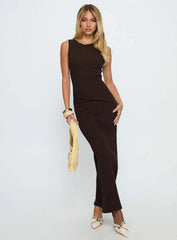 Desirous Rib Twist Maxi Dress Brown